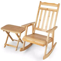 Costway Ensemble de bistro 2 chaises berçantes de patio en bois avec table d'appoint pliante à dossier haut