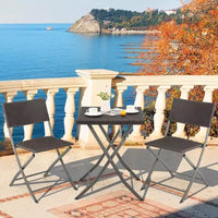 Costway Ensemble bistro de terrasse pliant en rotin 3 pièces, chaises à dossier, table, jardin, terrasse