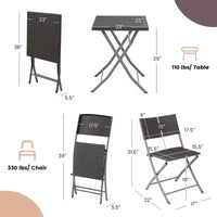 Costway Ensemble bistro de terrasse pliant en rotin 3 pièces, chaises à dossier, table, jardin, terrasse