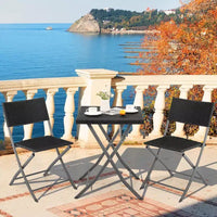 Costway Ensemble bistro de terrasse pliant en rotin 3 pièces, chaises à dossier, table, jardin, terrasse