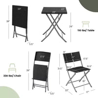 Costway Ensemble bistro de terrasse pliant en rotin 3 pièces, chaises à dossier, table, jardin, terrasse