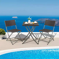 Costway Ensemble bistro de terrasse pliant en rotin 3 pièces, chaises à dossier, table, jardin, terrasse