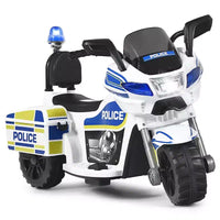 Moto électrique 6 V pour enfants Costway, moto de police à 3 roues avec phares et sirène clignotante, blanc