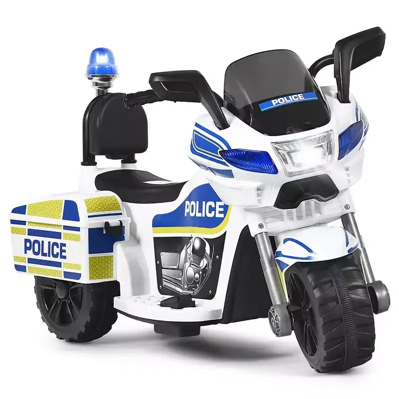 Moto électrique 6 V pour enfants Costway, moto de police à 3 roues avec phares et sirène clignotante, blanc