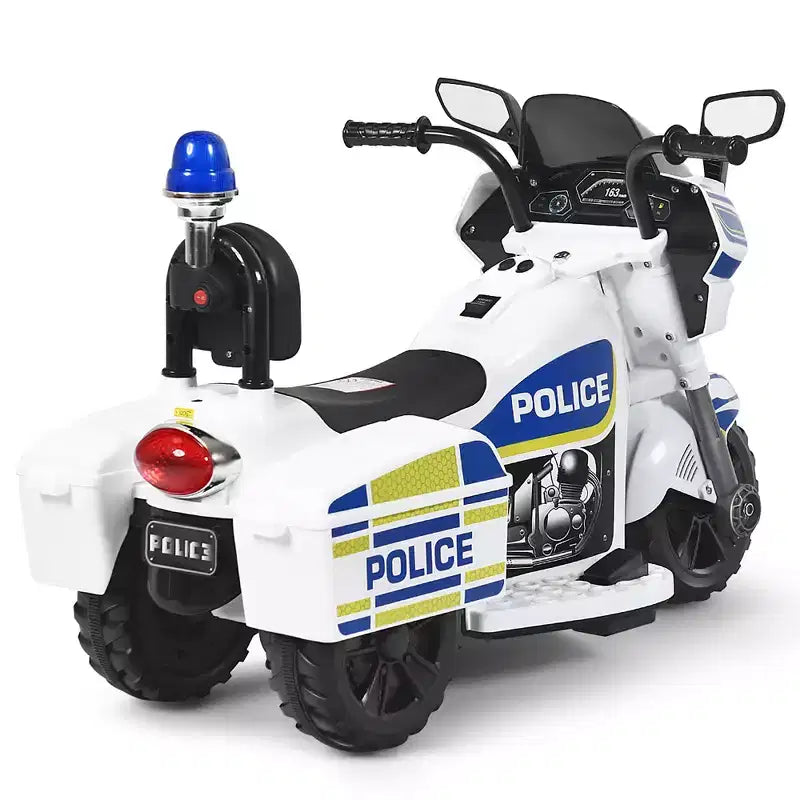 Moto électrique 6 V pour enfants Costway, moto de police à 3 roues avec phares et sirène clignotante, blanc