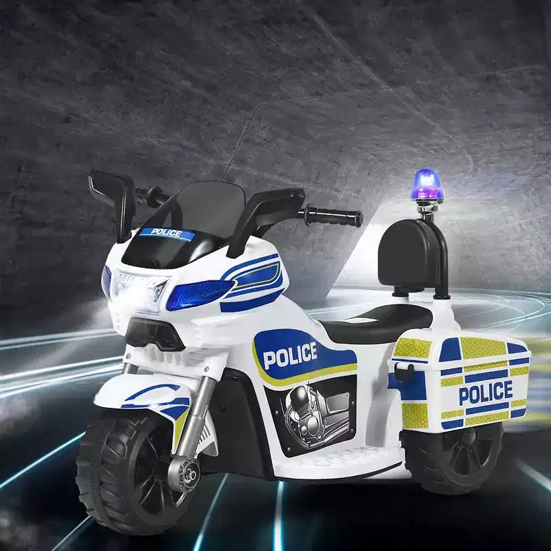 Moto électrique 6 V pour enfants Costway, moto de police à 3 roues avec phares et sirène clignotante, blanc