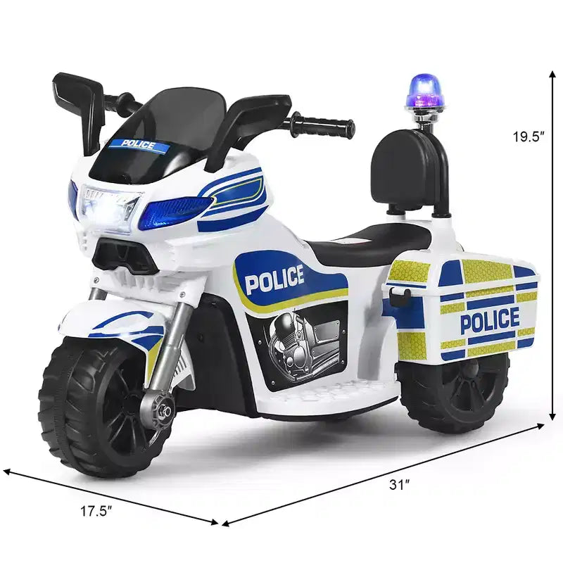 Moto électrique 6 V pour enfants Costway, moto de police à 3 roues avec phares et sirène clignotante, blanc