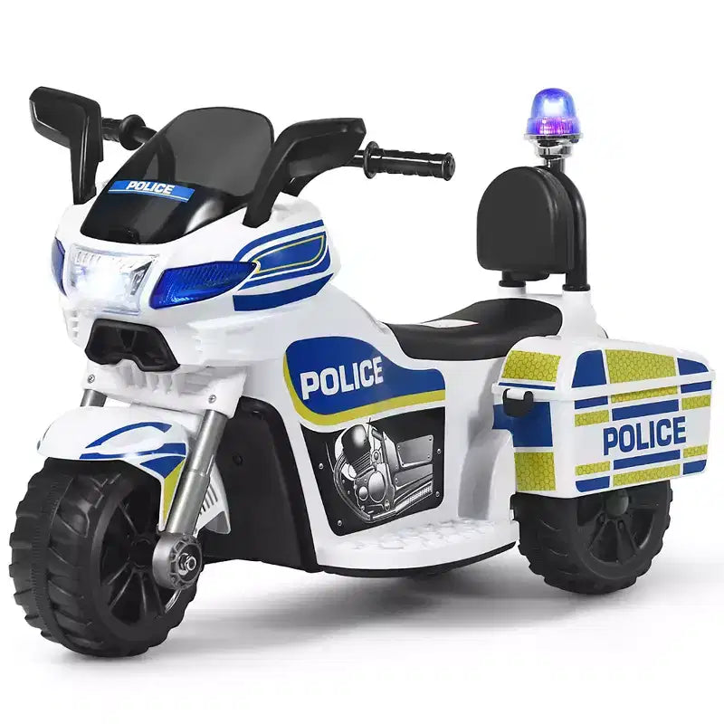 Moto électrique 6 V pour enfants Costway, moto de police à 3 roues avec phares et sirène clignotante, blanc