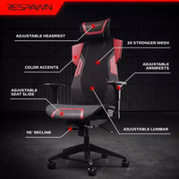 Chaise de gaming RESPAWN Flexx Mesh avec support lombaire et appui-tête réglable