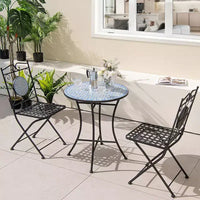 Costway Salon de Jardin 3 Pièces Style Bistro Mosaïque Meubles d'Extérieur Table et Chaises Résistant aux Intempéries