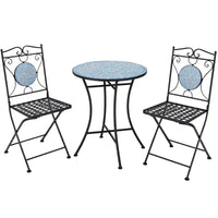 Costway Salon de Jardin 3 Pièces Style Bistro Mosaïque Meubles d'Extérieur Table et Chaises Résistant aux Intempéries