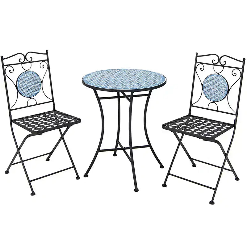 Costway Salon de Jardin 3 Pièces Style Bistro Mosaïque Meubles d'Extérieur Table et Chaises Résistant aux Intempéries