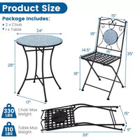Costway Salon de Jardin 3 Pièces Style Bistro Mosaïque Meubles d'Extérieur Table et Chaises Résistant aux Intempéries