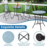 Costway Salon de Jardin 3 Pièces Style Bistro Mosaïque Meubles d'Extérieur Table et Chaises Résistant aux Intempéries
