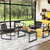 Costway Ensemble de mobilier de conversation de patio 4 pièces - Canapé, causeuse, accoudoir, pour jardin et terrasse