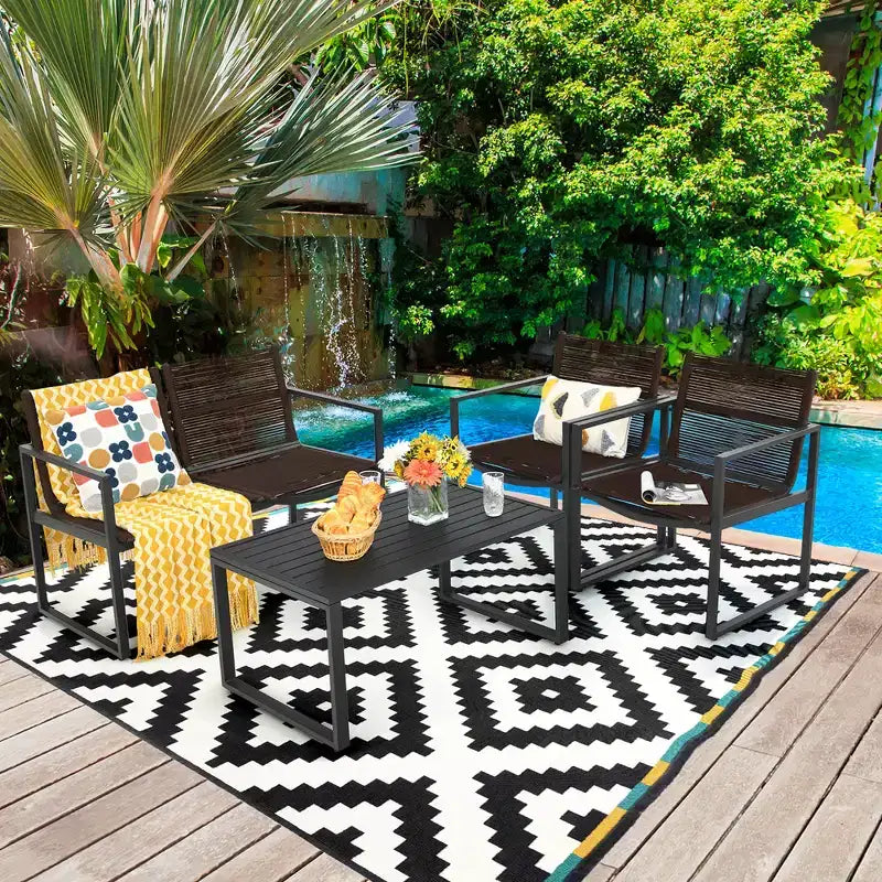 Costway Ensemble de mobilier de conversation de patio 4 pièces - Canapé, causeuse, accoudoir, pour jardin et terrasse