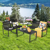 Costway Ensemble de mobilier de conversation de patio 4 pièces - Canapé, causeuse, accoudoir, pour jardin et terrasse