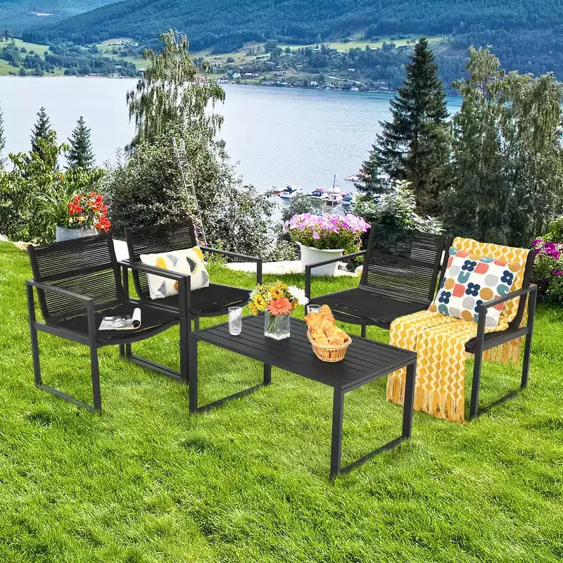 Costway Ensemble de mobilier de conversation de patio 4 pièces - Canapé, causeuse, accoudoir, pour jardin et terrasse
