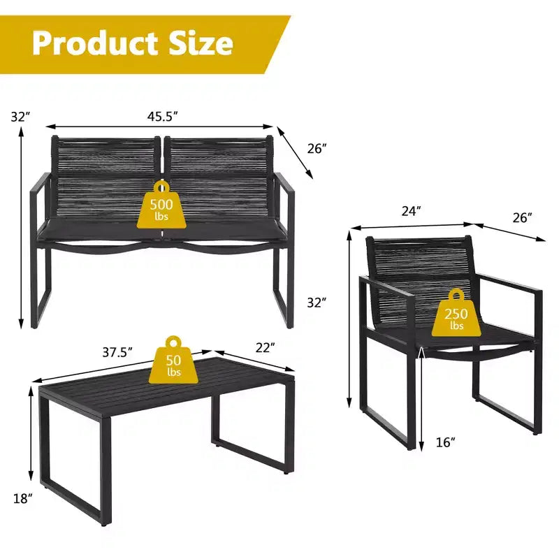 Costway Ensemble de mobilier de conversation de patio 4 pièces - Canapé, causeuse, accoudoir, pour jardin et terrasse