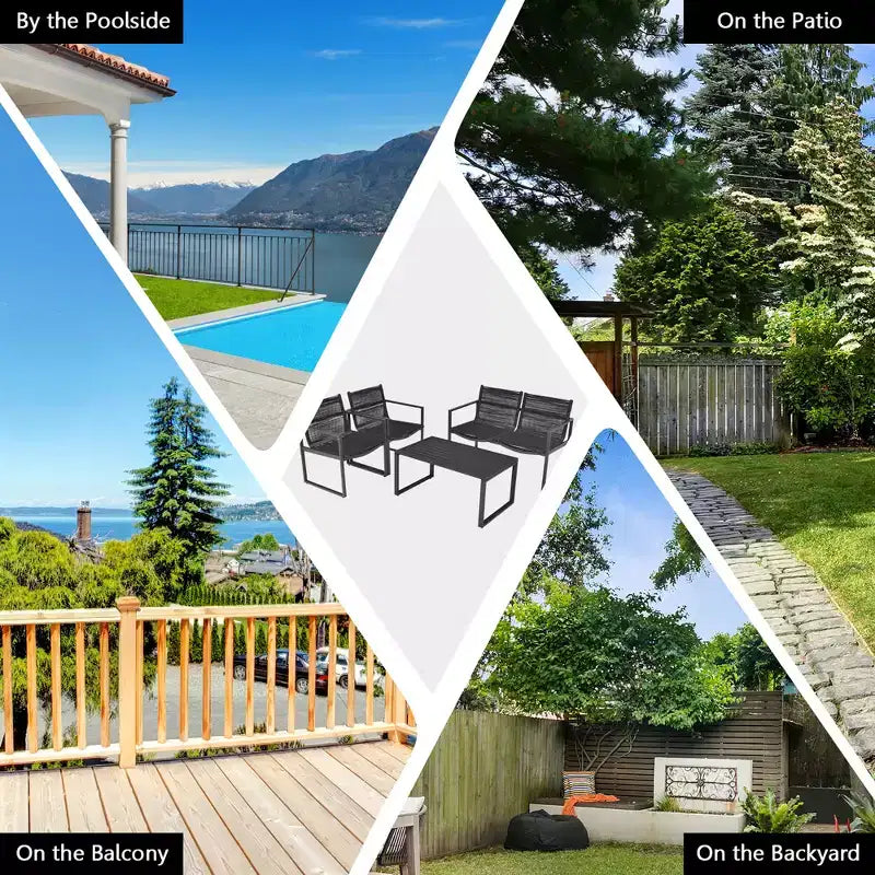 Costway Ensemble de mobilier de conversation de patio 4 pièces - Canapé, causeuse, accoudoir, pour jardin et terrasse