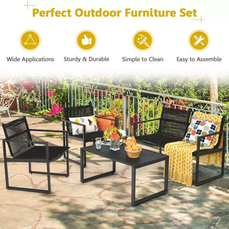 Costway Ensemble de mobilier de conversation de patio 4 pièces - Canapé, causeuse, accoudoir, pour jardin et terrasse