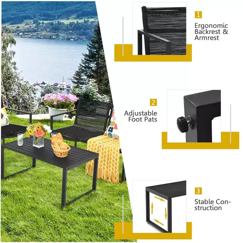 Costway Ensemble de mobilier de conversation de patio 4 pièces - Canapé, causeuse, accoudoir, pour jardin et terrasse