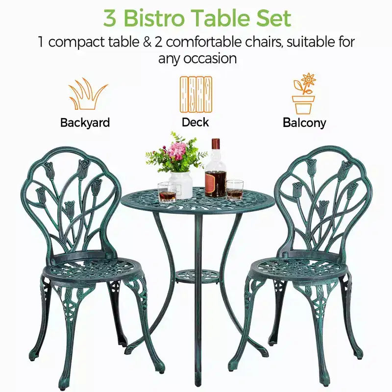 Ensemble de table de bistrot d'extérieur Yaheetech 3 pièces pour jardin et arrière-cour