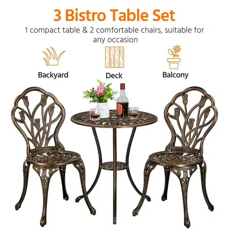 Ensemble de table de bistrot d'extérieur Yaheetech 3 pièces pour jardin et arrière-cour