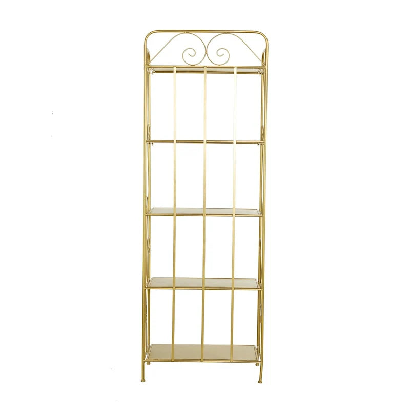 Étagère de boulanger pliante haute en métal à volutes, intérieure et extérieure, 5 étagères - Or ou blanc - Roche River Decor
