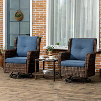 Outsunny Ensemble bistro de terrasse 3 pièces, mobilier d'extérieur en rotin PE tressé, coussins moelleux, 2 fauteuils à bascule pivotants à 360°, table basse à 2 niveaux