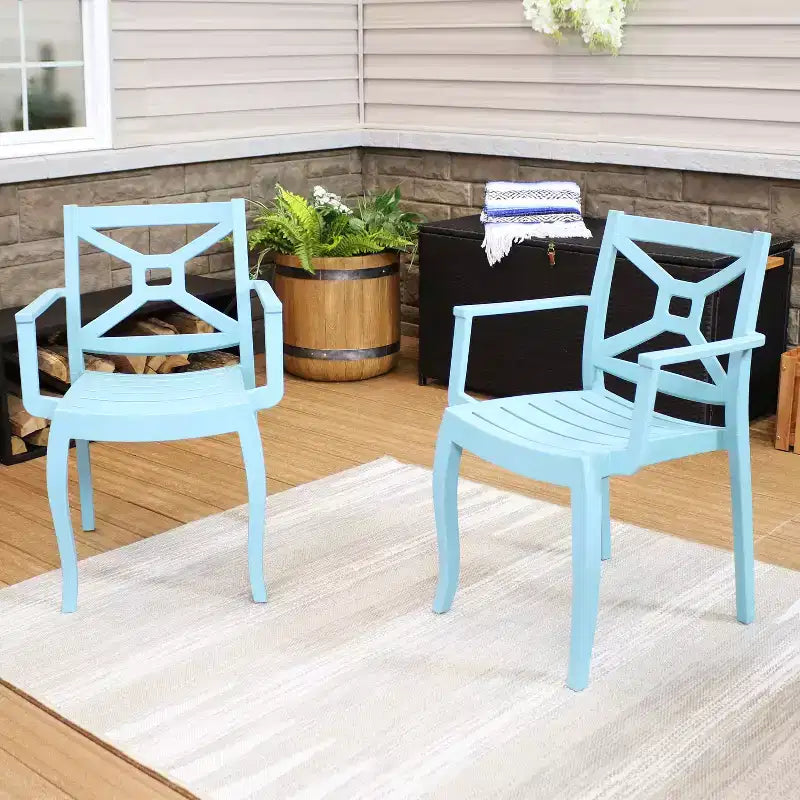 Sunnydaze Chaise d'extérieur empilable Tristana en polypropylène avec accoudoirs