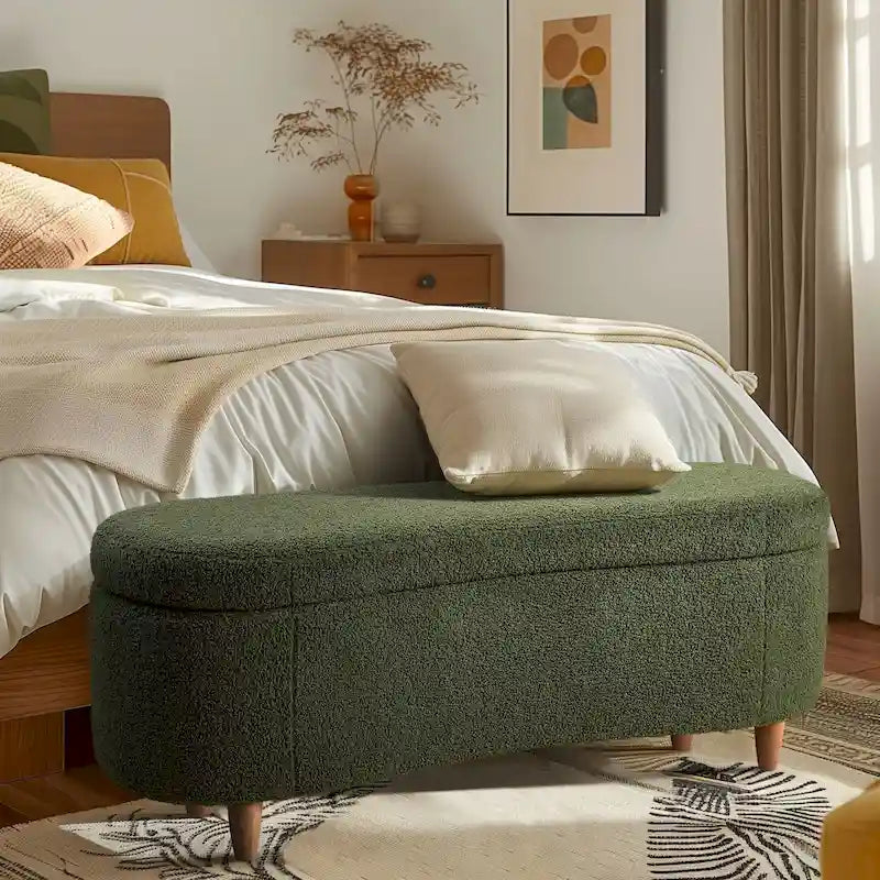 INK+IVY Bailey banc de rangement en bouclette taupe à dessus basculant
