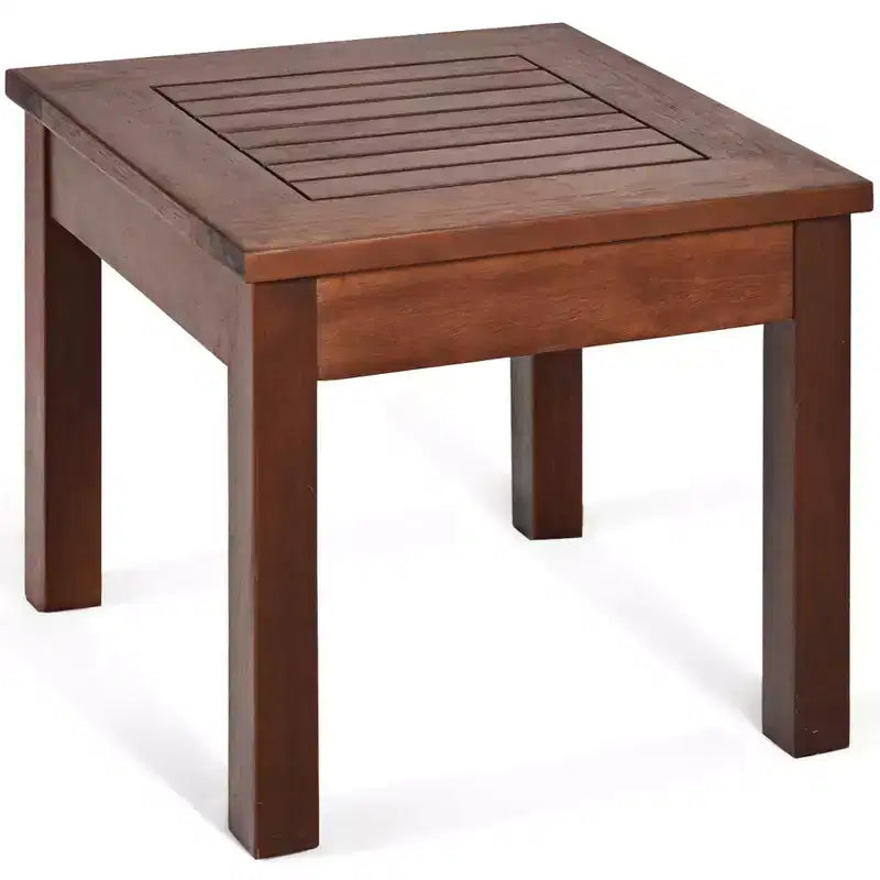 Costway Ensemble de Meubles de Patio en Rotin 3 pièces, Cadre en Bois d'Eucalyptus Massif, Ensemble Bistro avec Table Basse, Salon de Jardin (Marron)