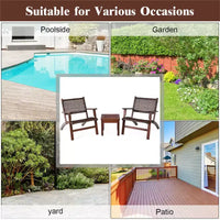 Costway Ensemble de Meubles de Patio en Rotin 3 pièces, Cadre en Bois d'Eucalyptus Massif, Ensemble Bistro avec Table Basse, Salon de Jardin (Marron)