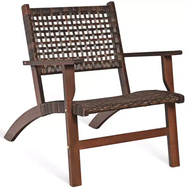 Costway Ensemble de Meubles de Patio en Rotin 3 pièces, Cadre en Bois d'Eucalyptus Massif, Ensemble Bistro avec Table Basse, Salon de Jardin (Marron)