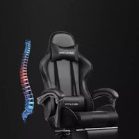 Chaise de gaming avec repose-pieds et oreiller de massage lombaire ergonomique en cuir PU - GTRACING