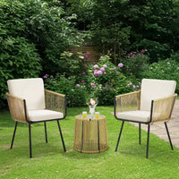 Ensemble de bistro Yaheetech 3 pièces d'extérieur en osier et métal avec 2 chaises et une table d'appoint en verre trempé, couleur sable