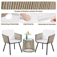 Ensemble de bistro Yaheetech 3 pièces d'extérieur en osier et métal avec 2 chaises et une table d'appoint en verre trempé, couleur sable