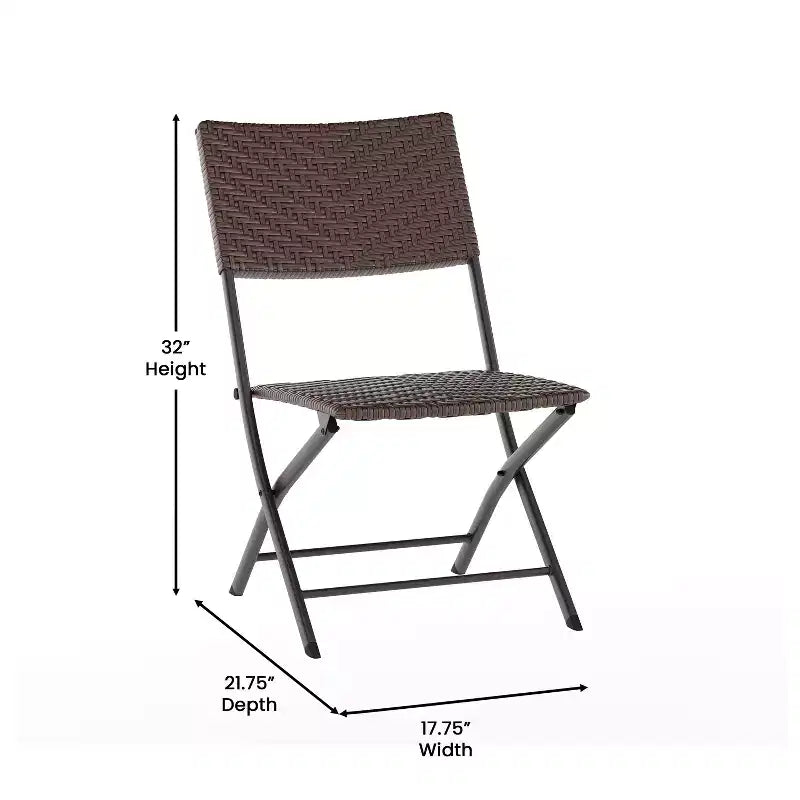 Ensemble bistrot pliant trois pièces Flash Furniture Rouen en rotin PE avec structures métalliques pour usage intérieur et extérieur