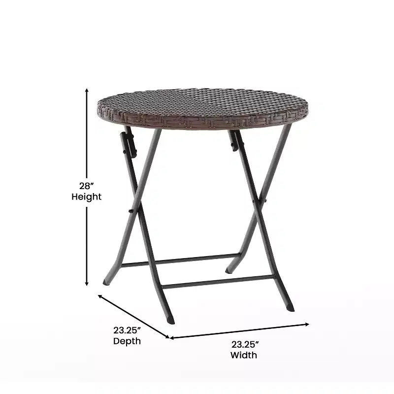 Ensemble bistrot pliant trois pièces Flash Furniture Rouen en rotin PE avec structures métalliques pour usage intérieur et extérieur