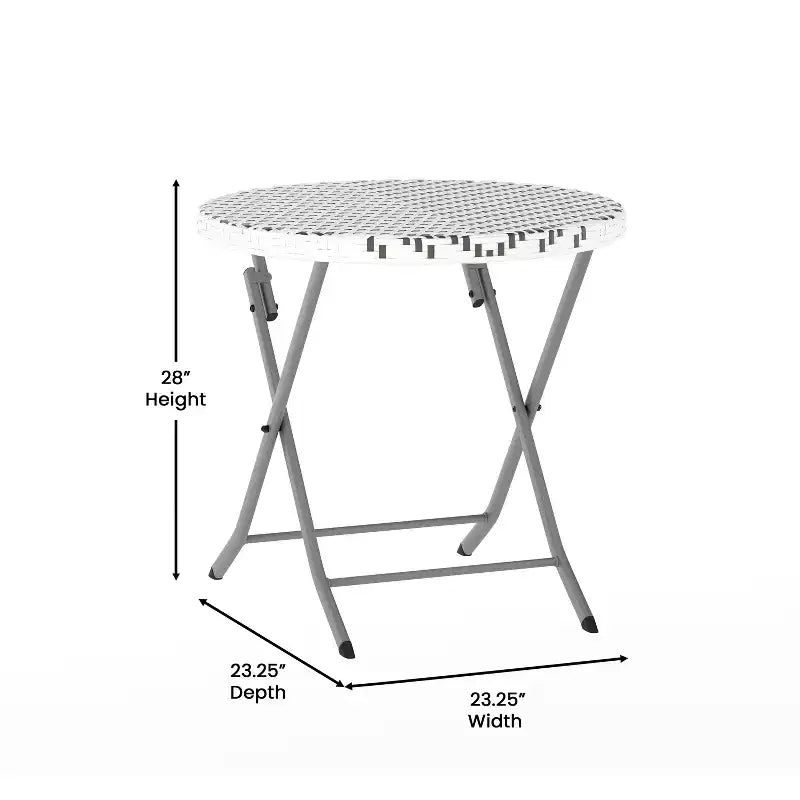 Ensemble bistrot pliant trois pièces Flash Furniture Rouen en rotin PE avec structures métalliques pour usage intérieur et extérieur