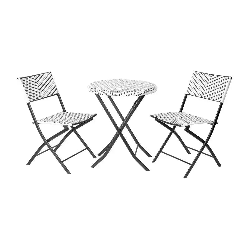 Ensemble bistrot pliant trois pièces Flash Furniture Rouen en rotin PE avec structures métalliques pour usage intérieur et extérieur