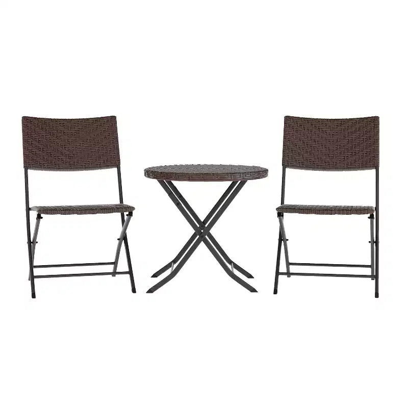 Flash Furniture Rouen Three Piece Folding Bistro Set in PE Rattan with Metal Frames for Indoor and Outdoor Use