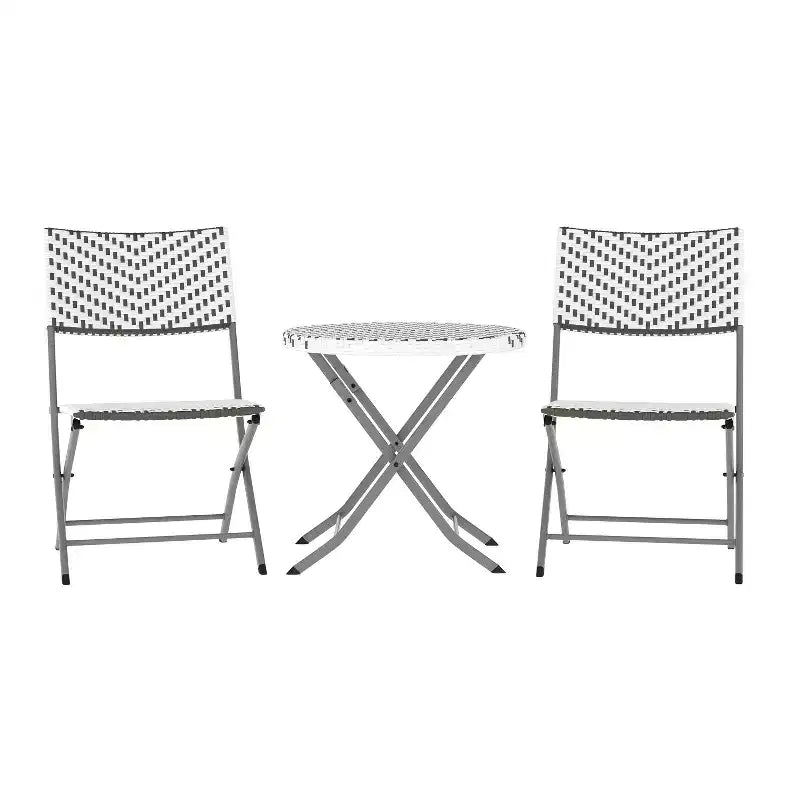 Ensemble bistrot pliant trois pièces Flash Furniture Rouen en rotin PE avec structures métalliques pour usage intérieur et extérieur
