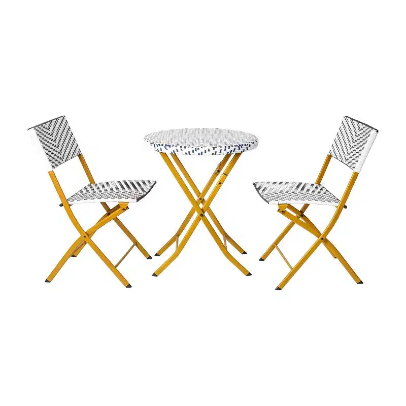 Ensemble bistrot pliant trois pièces Flash Furniture Rouen en rotin PE avec structures métalliques pour usage intérieur et extérieur