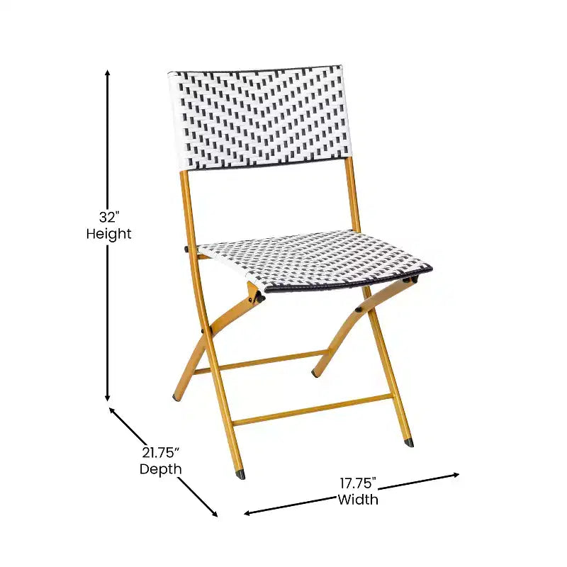 Emma & Oliver Ciel, ensemble de bistro pliable trois pièces en rotin PE avec cadres en métal pour une utilisation intérieure et extérieure