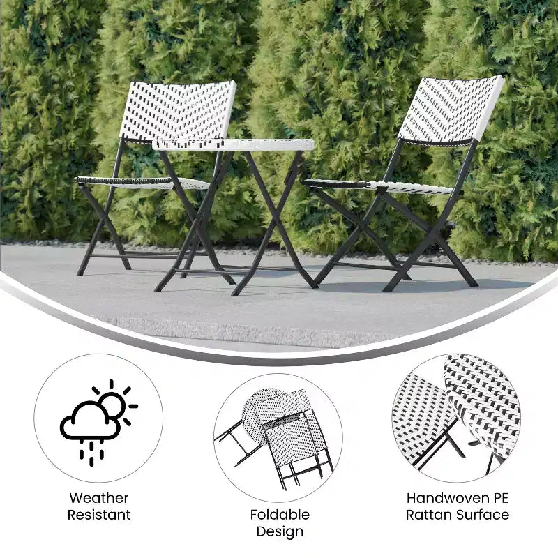 Emma & Oliver Ciel, ensemble de bistro pliable trois pièces en rotin PE avec cadres en métal pour une utilisation intérieure et extérieure