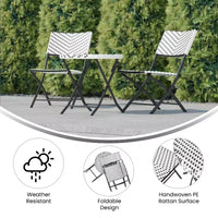 Emma & Oliver Ciel, ensemble de bistro pliable trois pièces en rotin PE avec cadres en métal pour une utilisation intérieure et extérieure