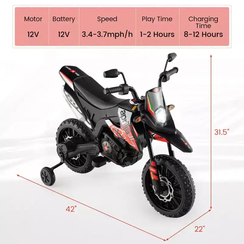 Costway Moto à enfourcher 12V Aprilia sous licence pour enfants, moto cross électrique avec lumière et musique