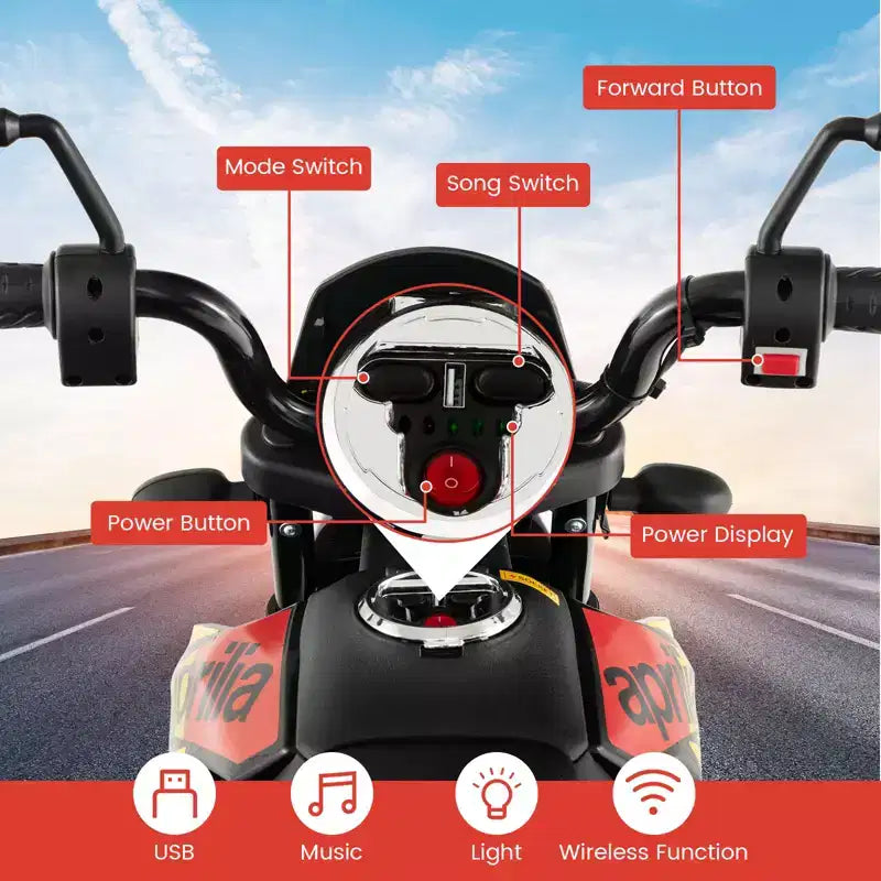 Costway Moto électrique pour enfants Aprilia 12 V avec lumière et musique